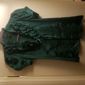 Fang satiny blouse green ruffle button up st Patricks